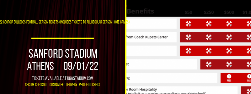 2022 Georgia Bulldogs Football Season Tickets (Includes Tickets To All Regular Season Home Games) at Sanford Stadium tickets 2022 Georgia Bulldogs Football Season Tickets (Includes Tickets To All Regular Season Home Games) at Sanford Stadium